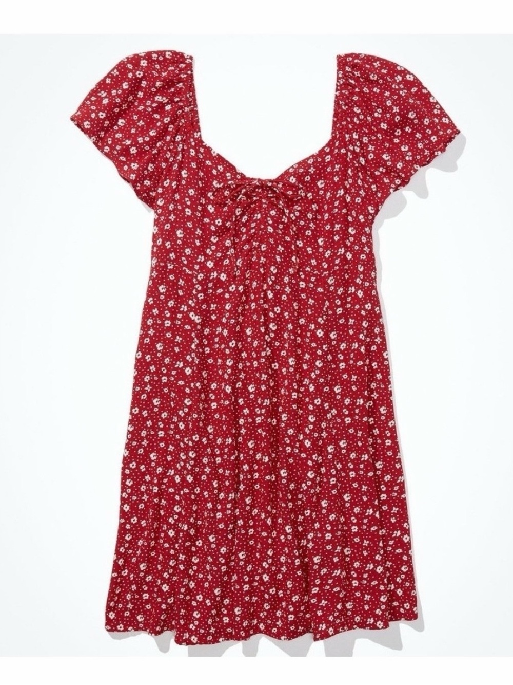 American Eagle Outfitters Red Floral Square-Neck Mini Dress